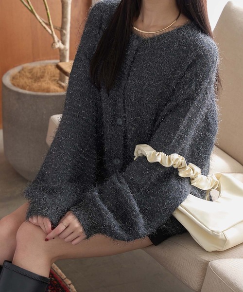 Ambre Neige（アンブルネージュ）の「2way glitter shaggy knit cardigan / 2wayラメシャギーニットカーディガン（カーディガン/ボレロ・レディース・アイボリー/チャコールグレー/ボルドー・FREE）」の7枚目の写真