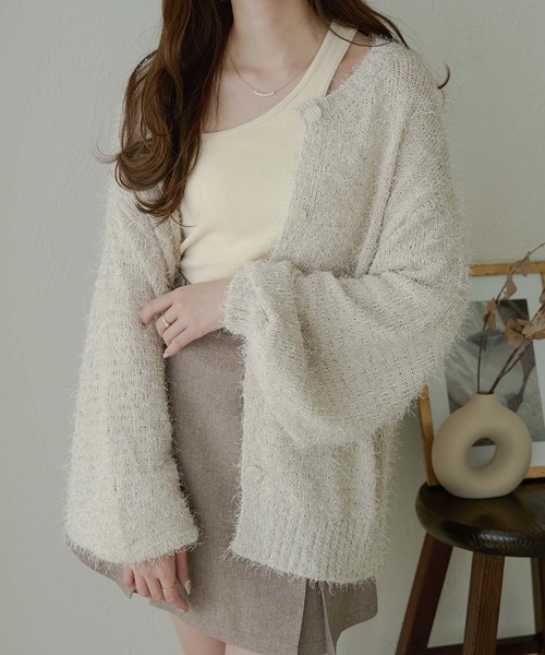 Ambre Neige（アンブルネージュ）の「2way glitter shaggy knit cardigan / 2wayラメシャギーニットカーディガン（カーディガン/ボレロ・レディース・アイボリー/チャコールグレー/ボルドー・FREE）」の10枚目の写真