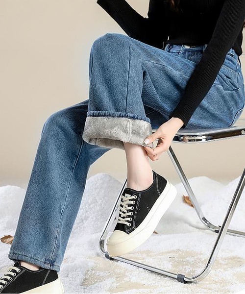 BLANC FICELLE(ブランフィセル)の「インナーファー デニム パンツ(デニムパンツ・レディース・ブラック/ブルー/インディゴブルー・S/M/L/XL/XXL/2XL)」の2枚目の写真