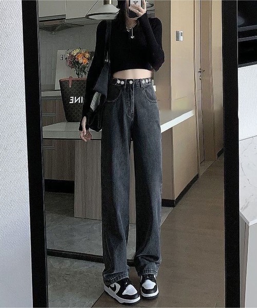 BLANC FICELLE(ブランフィセル)の「インナーファー デニム パンツ(デニムパンツ・レディース・ブラック/ブルー/インディゴブルー・S/M/L/XL/XXL/2XL)」の1枚目の写真