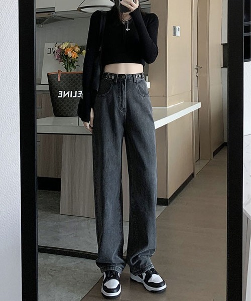 BLANC FICELLE(ブランフィセル)の「インナーファー デニム パンツ(デニムパンツ・レディース・ブラック/ブルー/インディゴブルー・S/M/L/XL/XXL/2XL)」の7枚目の写真
