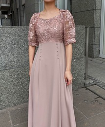 刺繍レース切り替えフレアドレス 結婚式 二次会 成人式 同窓会 パーティードレス オケージョンドレス お呼ばれワンピース