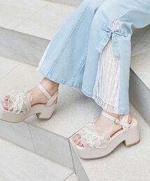 MAJESTIC LEGON | 【WEB限定大きいサイズあり/6サイズ展開】パールリボンフリルボリュームサンダル(サンダル)