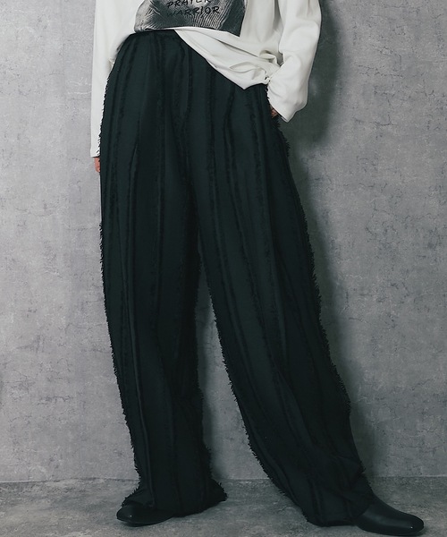 sulvam ブラック ワイドパンツ フリンジ裾 サルバム sulvam Tuck Wide Slacks 通販 大阪/京都 -FASCINATE