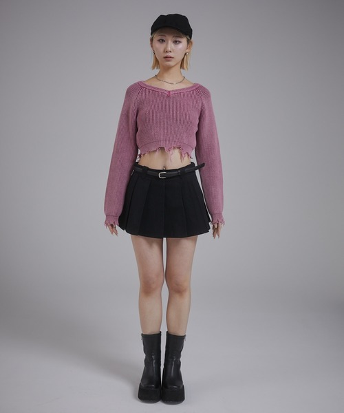 ENVYM（アンビー）の「ピグメントVネックショートダメージニット（ニット/セーター・レディース・ピンク/ブラック・FREE）」の19枚目の写真