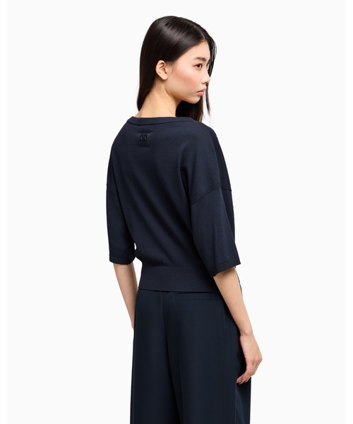 ARMANI EXCHANGE（アルマーニエクスチェンジ）の「【A|X アルマーニ エクスチェンジ】スクープドネック 半袖ニットプルオーバー（ニット/セーター・レディース・ネイビー/ホワイト・LARGE/MEDIUM/SMALL/X-SMALL）」の3枚目の写真