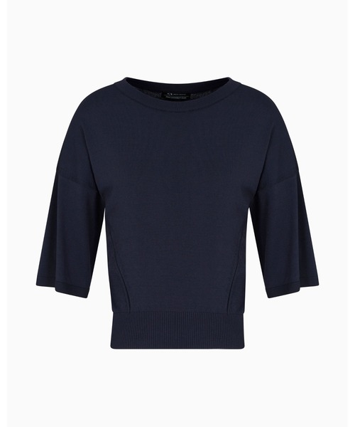 ARMANI EXCHANGE（アルマーニエクスチェンジ）の「【A|X アルマーニ エクスチェンジ】スクープドネック 半袖ニットプルオーバー（ニット/セーター・レディース・ネイビー/ホワイト・LARGE/MEDIUM/SMALL/X-SMALL）」の6枚目の写真