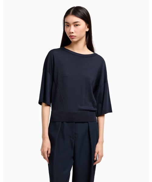 ARMANI EXCHANGE（アルマーニエクスチェンジ）の「【A|X アルマーニ エクスチェンジ】スクープドネック 半袖ニットプルオーバー（ニット/セーター・レディース・ネイビー/ホワイト・LARGE/MEDIUM/SMALL/X-SMALL）」の7枚目の写真