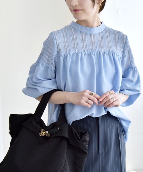Corochan ラッセルレース スタンドカラーブラウス【サンプル品】 L】リーフモチーフラッセルレース ブラウスジャケット(54628233-2026