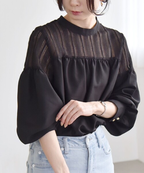 SHIPS for women / シップスウィメン quaranciel:〈手洗い可能〉ラッセル レース フィブリル ブラウス quaranciel:〈手洗い可能〉ラッセル レース フィブリル ブラウス