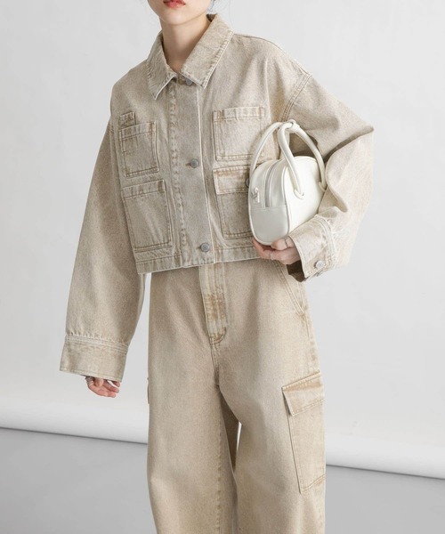 KBF(ケイビーエフ)の「WIDEデニムジャケット(デニムジャケット・レディース・ブルー/ベージュ・ONE)」の5枚目の写真