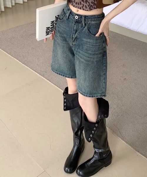 SHEPP(シープ)の「デニムハーフパンツ バミューダパンツ(デニムパンツ・レディース・ライトブルー/ブルー・M/L)」の12枚目の写真