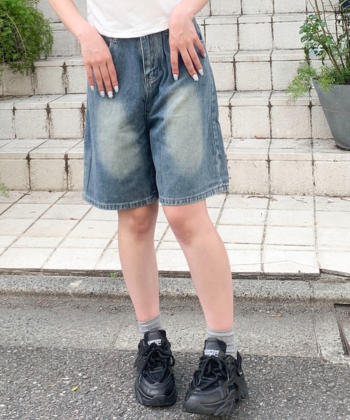 超美品SLY今期25SS完売デニムハーフパンツS セール】THROW RIPPED HALF DENIM PT/BE リップド ハーフ デニム