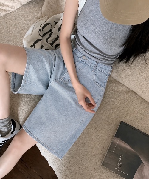 SHEPP(シープ)の「デニムハーフパンツ バミューダパンツ(デニムパンツ・レディース・ライトブルー/ブルー・M/L)」の7枚目の写真