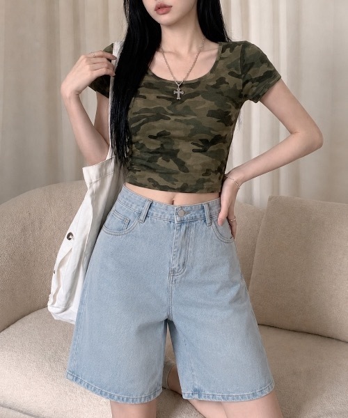 SHEPP(シープ)の「デニムハーフパンツ バミューダパンツ(デニムパンツ・レディース・ライトブルー/ブルー・M/L)」の4枚目の写真