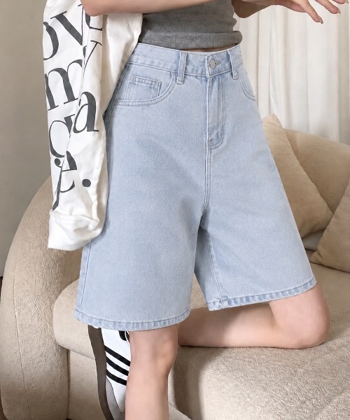 SHEPP(シープ)の「デニムハーフパンツ バミューダパンツ(デニムパンツ・レディース・ライトブルー/ブルー・M/L)」の8枚目の写真