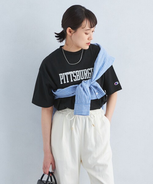 Champion（チャンピオン）の「【別注】＜Champion＞プリント Tシャツ（Tシャツ/カットソー・レディース・パープル/ブラック/ナチュラル/グレー/オフホワイト/ライム・FREE）」の15枚目の写真