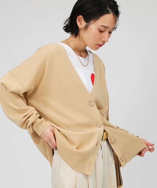 BABYLONE（バビロン）の「綿モダールボックスカーディガン（カーディガン/ボレロ・レディース・ベージュ/ライトグレー/ブラック・フリー）」の3枚目の写真