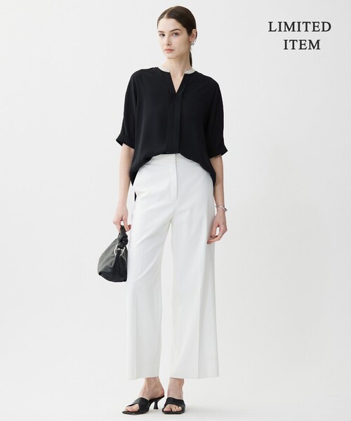 美品　icb BackSatinAmunzen キーネック　ブラウス　ピンク　M ICB｜【WEB限定・UVケア・速乾・洗える】BackSatinAmunzen