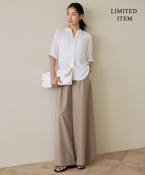 ◇タグ付き◇iCB BackSatinAmunzen 5分袖キーネックブラウス BackSatinAmunzen 5分袖キーネックブラウス（シャツ/ブラウス