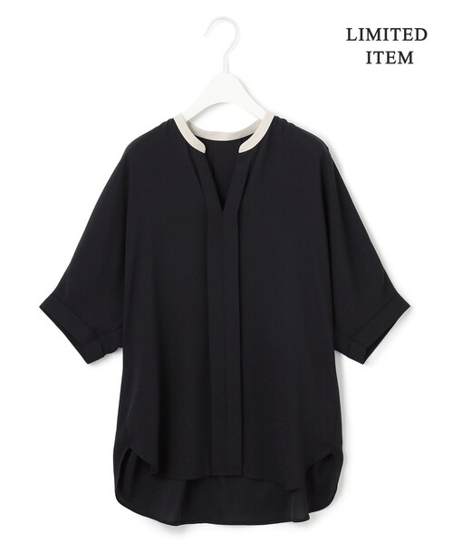 専用　icb　今季　 BackSatinAmunzen キーネックブラウス BackSatinAmunzen 5分袖キーネックブラウス（シャツ/ブラウス