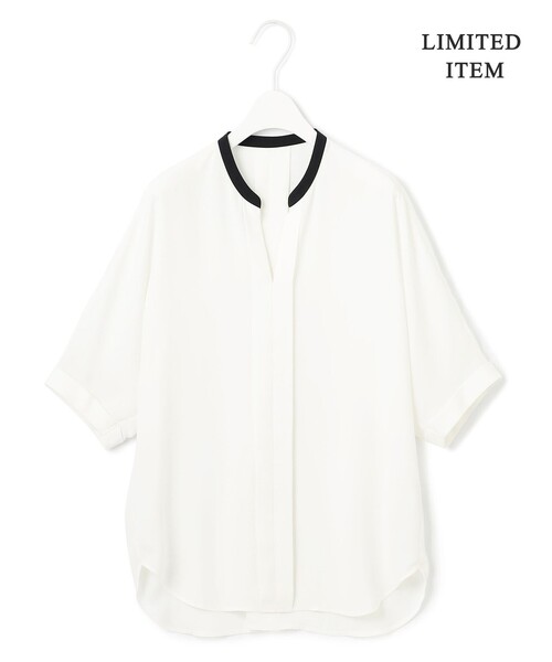 BackSatinAmunzen 5分袖キーネックブラウス（シャツ/ブラウス