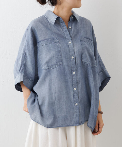 BEARDSLEY(ビアズリー)の「シフォンデニムポンチョシャツ(シャツ/ブラウス・レディース・インディゴブルー・FREE)」の11枚目の写真