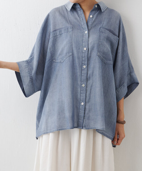 BEARDSLEY(ビアズリー)の「シフォンデニムポンチョシャツ(シャツ/ブラウス・レディース・インディゴブルー・FREE)」の12枚目の写真