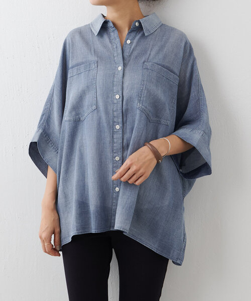 BEARDSLEY（ビアズリー）の「シフォンデニムポンチョシャツ（シャツ