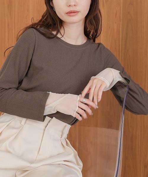 Bab(バブ)の「袖スリットチュールカットトップス(Tシャツ/カットソー・レディース・ピンク/チャコールグレー/アイボリー・FREE)」の3枚目の写真