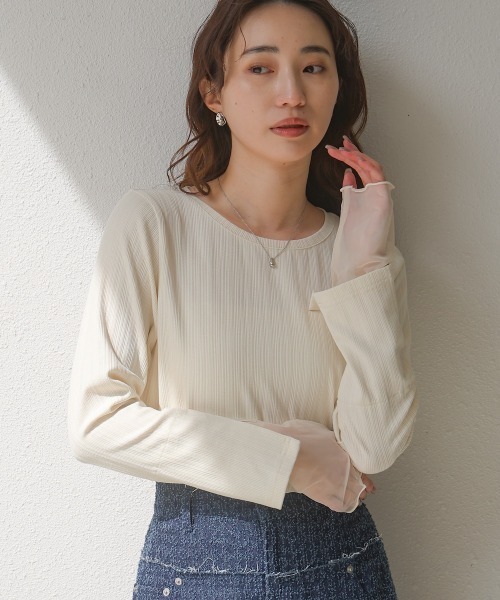 Bab(バブ)の「袖スリットチュールカットトップス(Tシャツ/カットソー・レディース・ピンク/チャコールグレー/アイボリー・FREE)」の7枚目の写真