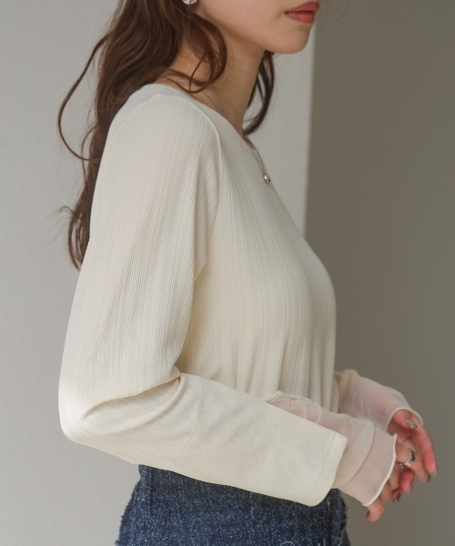 Bab(バブ)の「袖スリットチュールカットトップス(Tシャツ/カットソー・レディース・ピンク/チャコールグレー/アイボリー・FREE)」の8枚目の写真