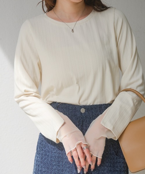 Bab(バブ)の「袖スリットチュールカットトップス(Tシャツ/カットソー・レディース・ピンク/チャコールグレー/アイボリー・FREE)」の10枚目の写真