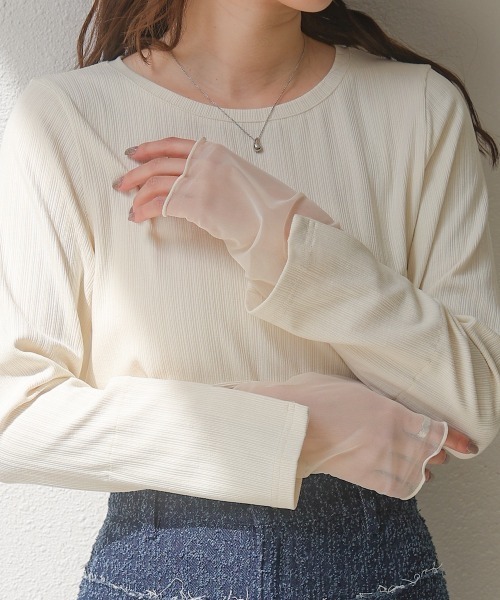 Bab(バブ)の「袖スリットチュールカットトップス(Tシャツ/カットソー・レディース・ピンク/チャコールグレー/アイボリー・FREE)」の11枚目の写真