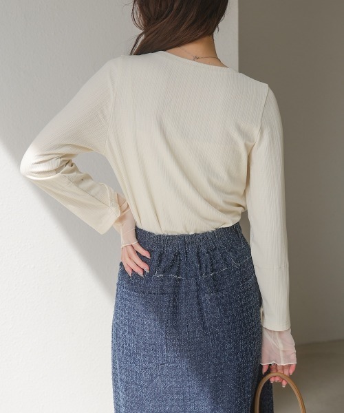 Bab(バブ)の「袖スリットチュールカットトップス(Tシャツ/カットソー・レディース・ピンク/チャコールグレー/アイボリー・FREE)」の13枚目の写真