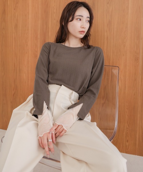 Bab(バブ)の「袖スリットチュールカットトップス(Tシャツ/カットソー・レディース・ピンク/チャコールグレー/アイボリー・FREE)」の15枚目の写真