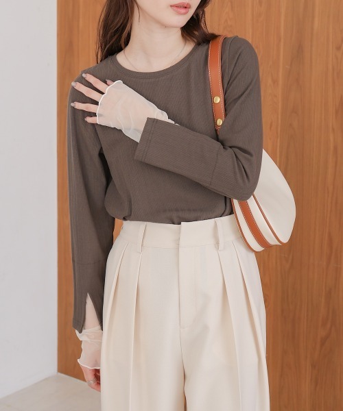 Bab(バブ)の「袖スリットチュールカットトップス(Tシャツ/カットソー・レディース・ピンク/チャコールグレー/アイボリー・FREE)」の16枚目の写真
