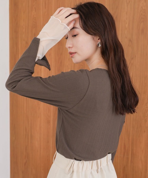 Bab(バブ)の「袖スリットチュールカットトップス(Tシャツ/カットソー・レディース・ピンク/チャコールグレー/アイボリー・FREE)」の21枚目の写真
