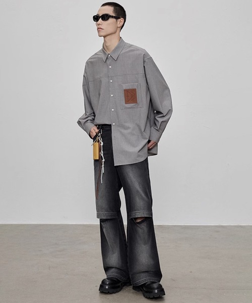 WESTBOY（ウエストボーイ）の「フェイクレザーポケットシャツ NNS25S1TP01【NANS STUDIO】（シャツ/ブラウス・メンズ・カーキ/グレー・XL/M/L）」の15枚目の写真
