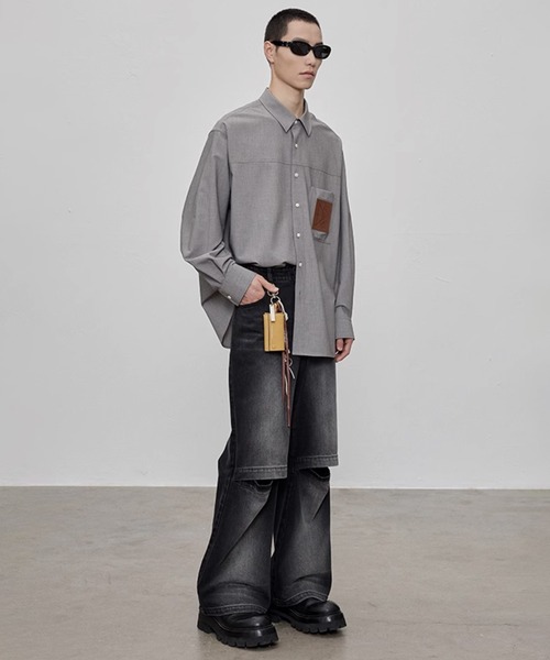 WESTBOY（ウエストボーイ）の「フェイクレザーポケットシャツ NNS25S1TP01【NANS STUDIO】（シャツ/ブラウス・メンズ・カーキ/グレー・XL/M/L）」の16枚目の写真