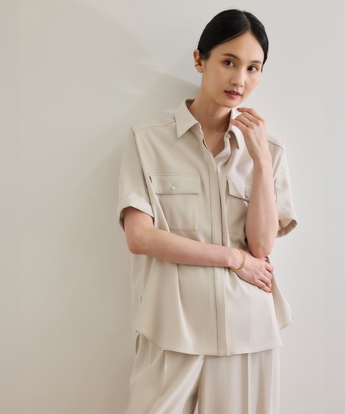ROPE' / ロペ 【洗える・カセット服】バックサテン ドルマンブラウス/お仕事・通勤・セットアップ対応 洗える・カセット服】バックサテン ドルマンブラウス/お仕事