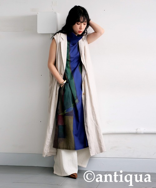 antiqua(アンティカ)の「アート柄ハイネックワンピース(ワンピース・レディース・ブルー系その他・ONESIZE)」の5枚目の写真