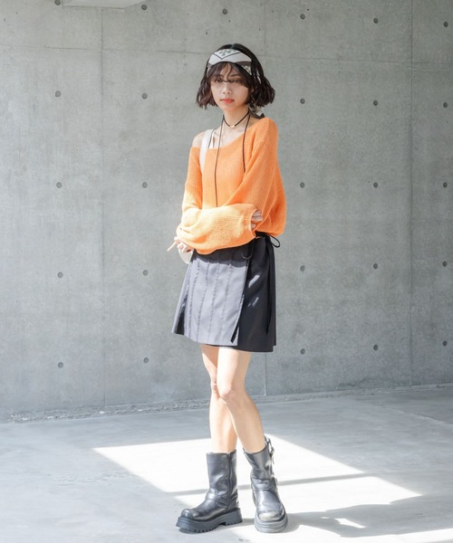 PAGEBOY（ページボーイ）の「プリーツラップミニスカート（スカート・レディース・ブラック/グレー・FREE）」の6枚目の写真