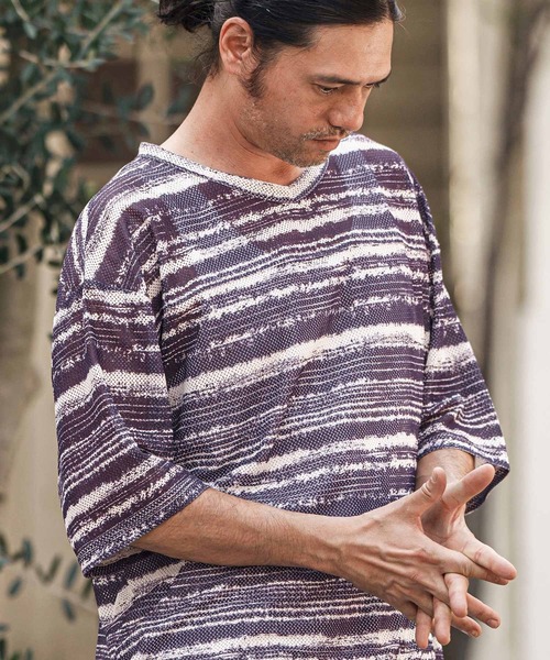CAMBIO(カンビオ)の「mt9736- Mesh Border Tee ボーダーTシャツ(Tシャツ/カットソー・メンズ・ブラック/パープル・M/L)」の3枚目の写真