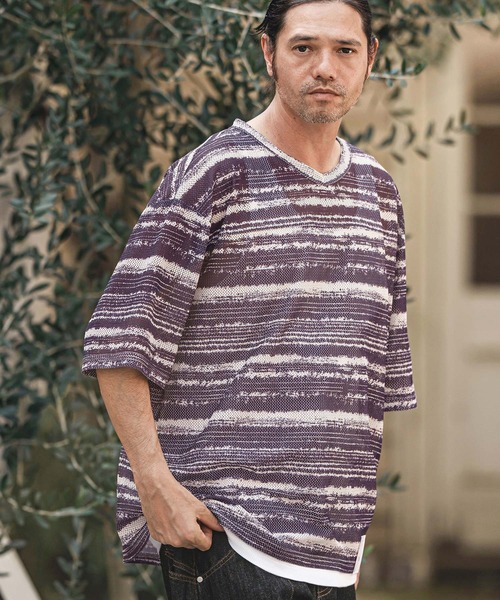 CAMBIO(カンビオ)の「mt9736- Mesh Border Tee ボーダーTシャツ(Tシャツ/カットソー・メンズ・ブラック/パープル・M/L)」の4枚目の写真