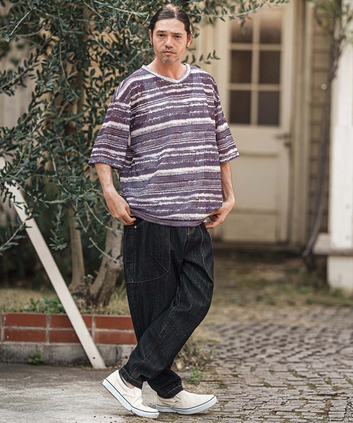 CAMBIO(カンビオ)の「mt9736- Mesh Border Tee ボーダーTシャツ(Tシャツ/カットソー・メンズ・ブラック/パープル・M/L)」の7枚目の写真