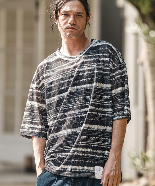 CAMBIO(カンビオ)の「mt9736- Mesh Border Tee ボーダーTシャツ(Tシャツ/カットソー・メンズ・ブラック/パープル・M/L)」の8枚目の写真