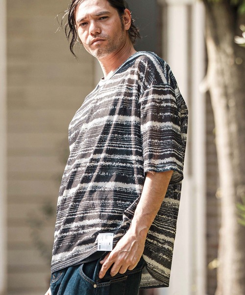 CAMBIO(カンビオ)の「mt9736- Mesh Border Tee ボーダーTシャツ(Tシャツ/カットソー・メンズ・ブラック/パープル・M/L)」の9枚目の写真