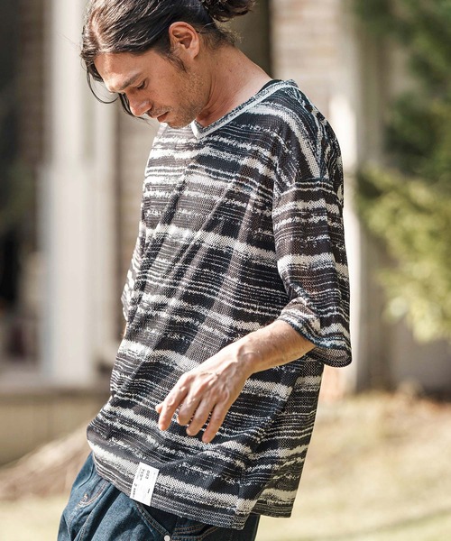 CAMBIO(カンビオ)の「mt9736- Mesh Border Tee ボーダーTシャツ(Tシャツ/カットソー・メンズ・ブラック/パープル・M/L)」の10枚目の写真