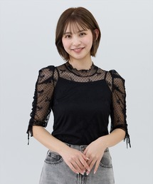 REDYAZEL | ミニリボン柄シアートップス(Tシャツ/カットソー)